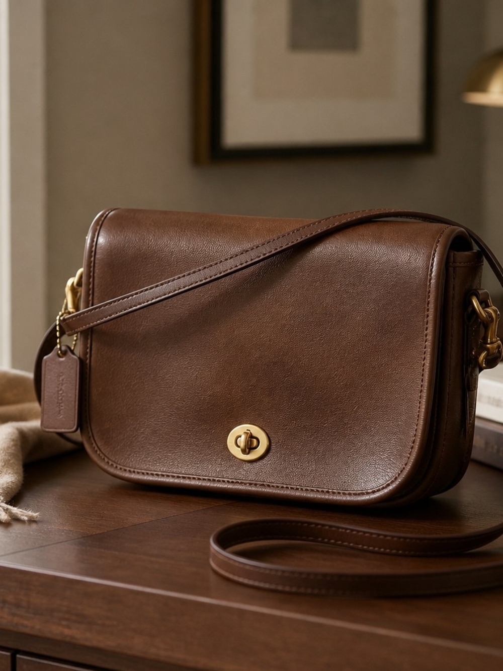VINTAGE Coach Brown Leather Turnlock Shoulder Bag with Gold Hardware - Picture 1 of 9